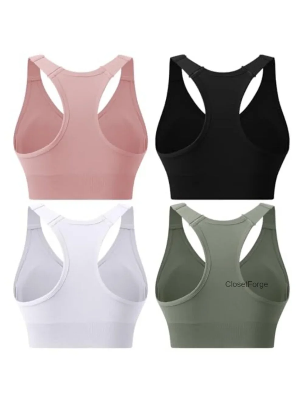 Zip Front Sports Bra Adjustable Racerback Medium Support Padded Seamless Yoga